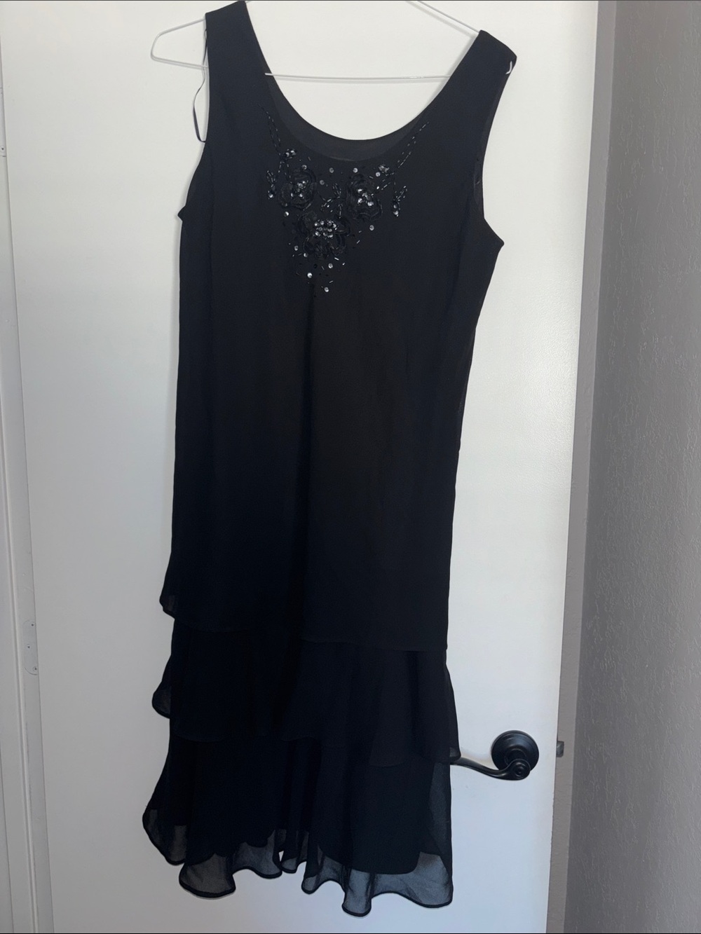 R & M Collection Black Sleeveless Beaded Tiered Dress